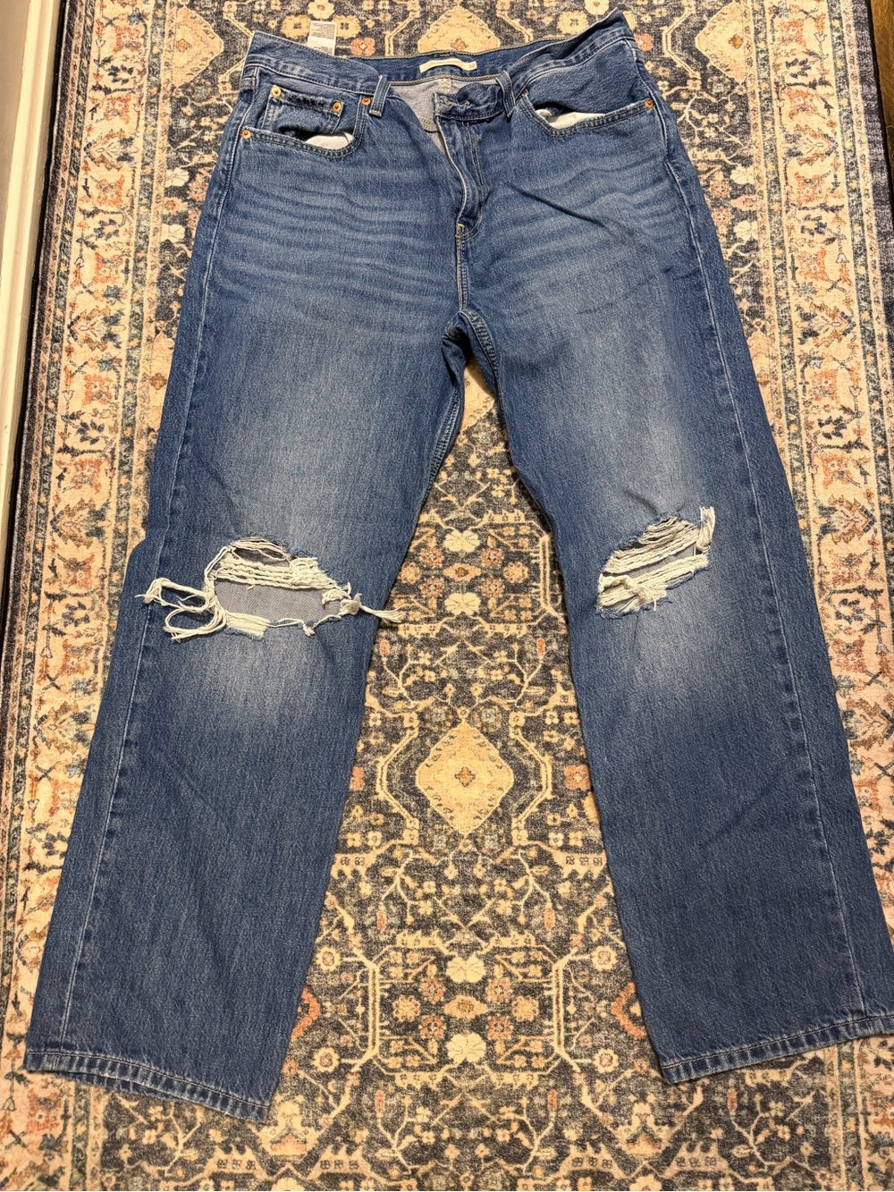 Levi's Relaxed Blue Distressed Knee Jeans
